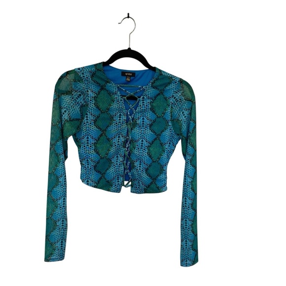 AFRM Aida Lace-Up Mesh Snake Print Crop Top - Picture 3 of 8